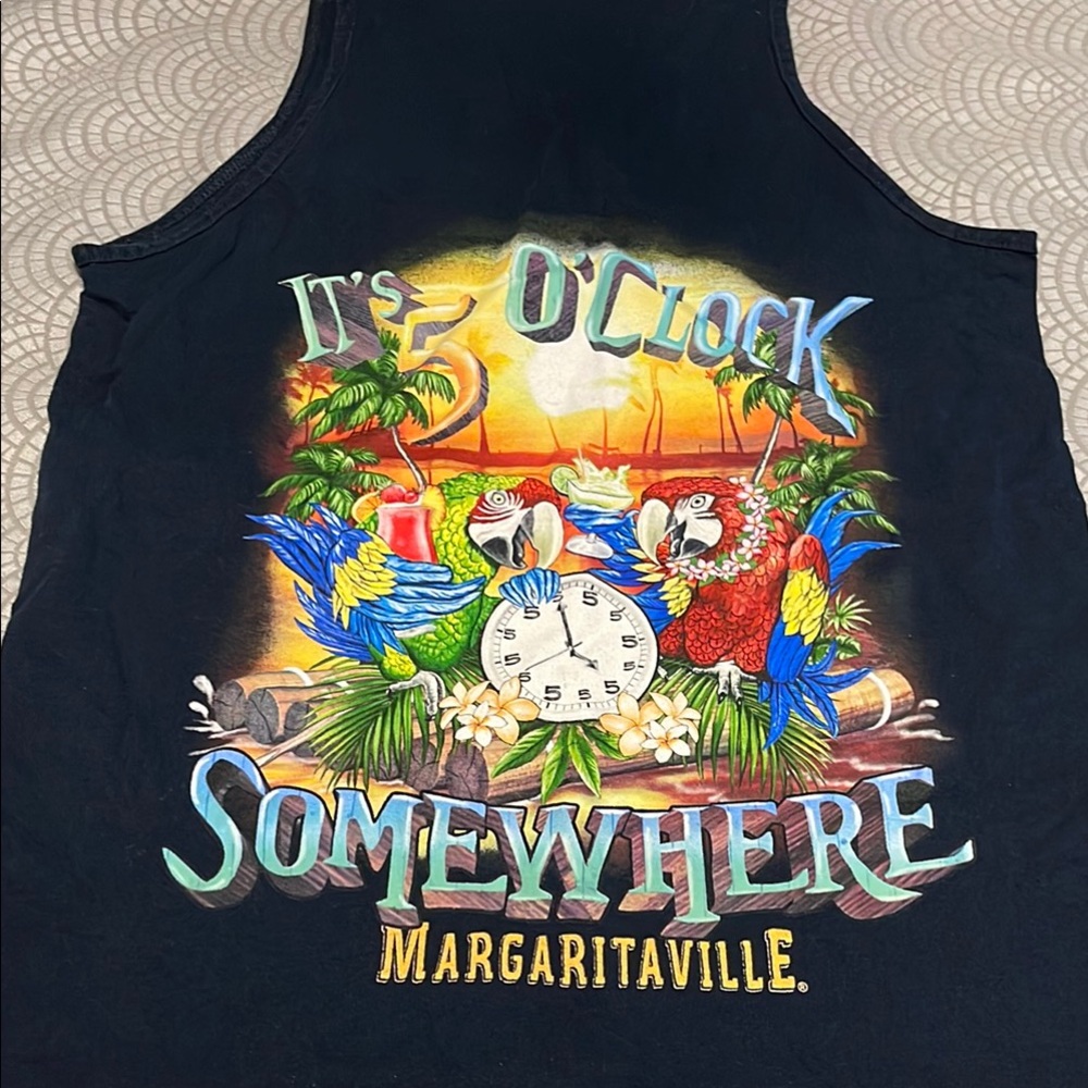 Margaritaville Black Tank Top with Tropical Graphic Design